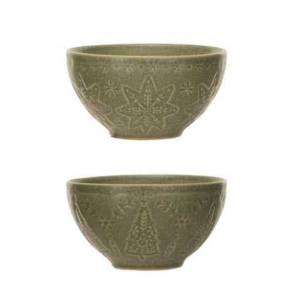 Debossed Stoneware Bowl, 2 Styles