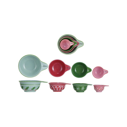 Stoneware Measuring Cups w/ Holiday Pattern