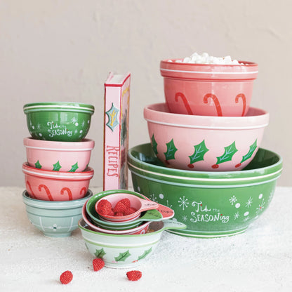 Stoneware Measuring Cups w/ Holiday Pattern