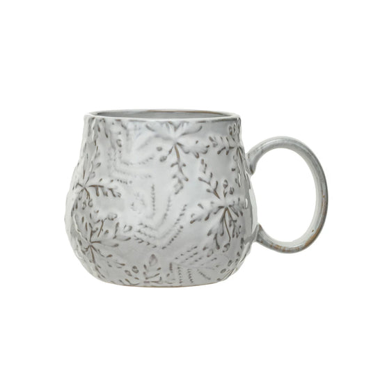 Embossed Stoneware Mug w/ Snowflakes, Reactive Glaze (Each One Will Vary)