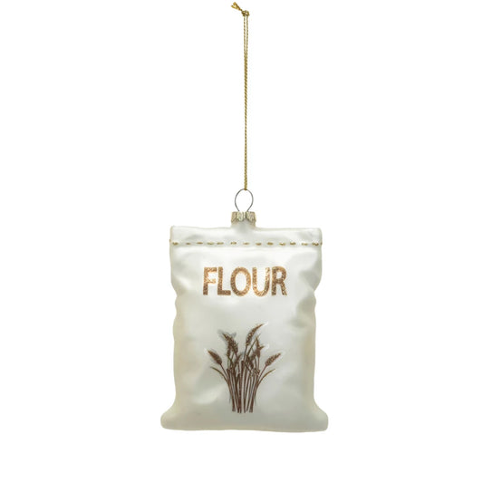 Hand-Painted Glass "Flour" Sack Ornament w/ Glitter