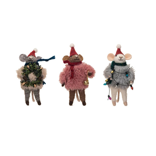 Wool Felt Mouse w/ Faux Fur Sweater