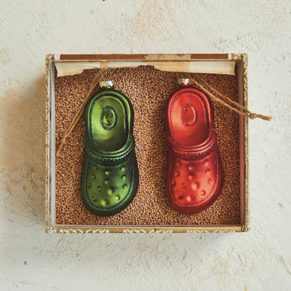 Hand-Painted Glass Garden Clog Ornament w/ Glitter, 2 Colors