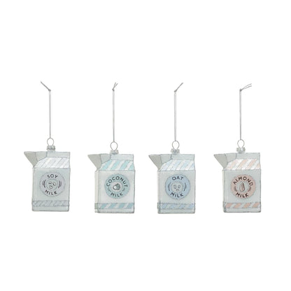 Glass Non-Dairy Milk Carton Ornament w/ Glitter, 4 Styles