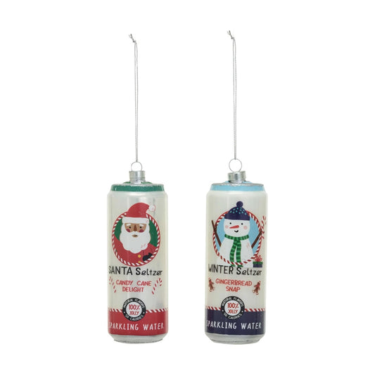 Glass Seltzer Can Ornament w/ Holiday Icon, 2 Styles